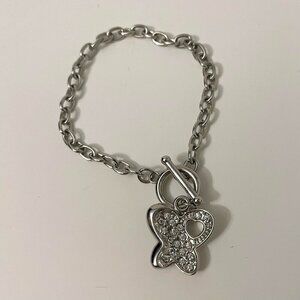 Butterfly Charm Bracelet Heart Cut Out Toggle Closure